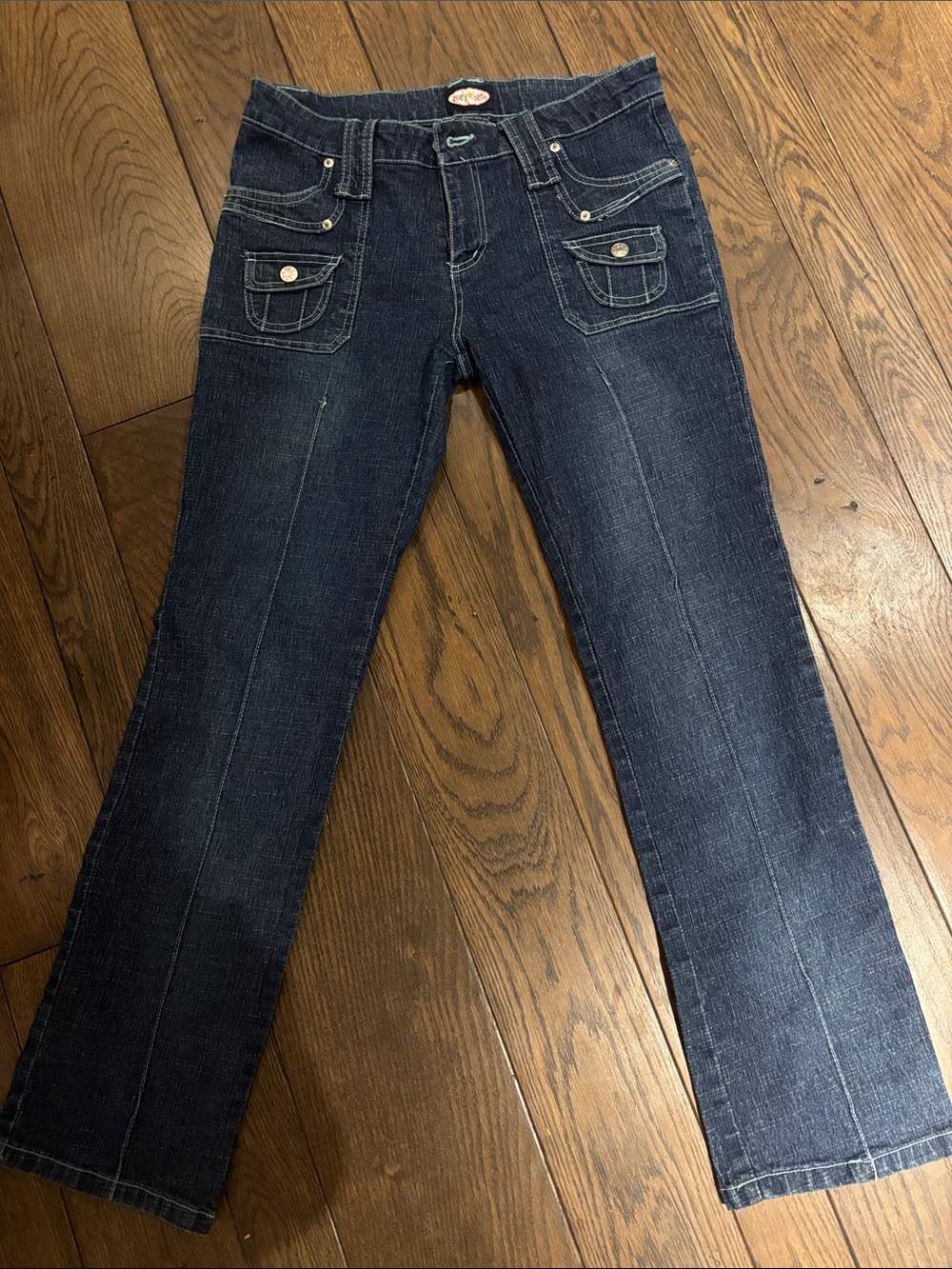Dark Blue Boot-Cut Women's Jeans with Front Pocket Detail